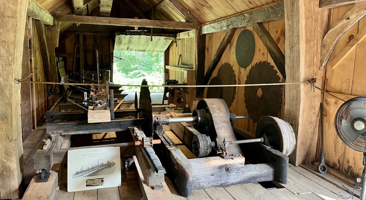A photograph of the interior of a historic mill.