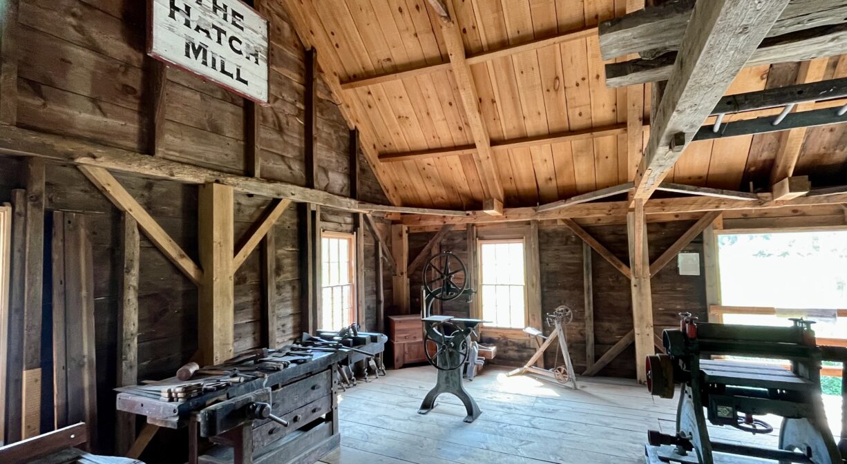 A photograph of the interior of a historic mill.