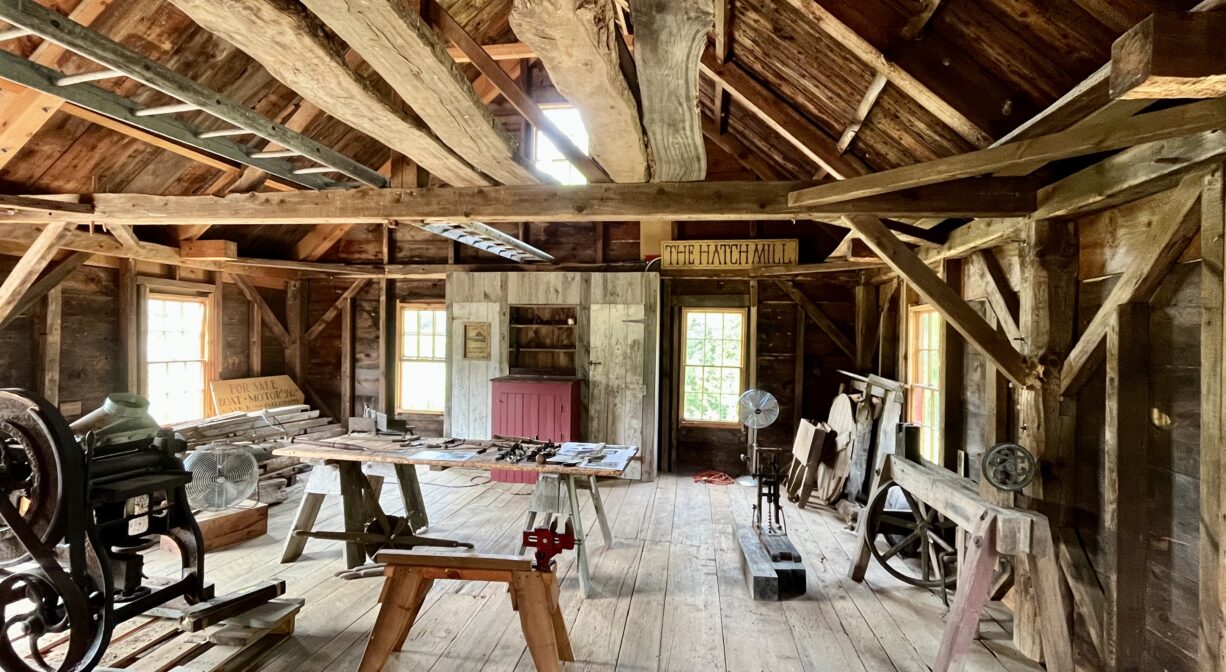 A photograph of the interior of a historic mill.