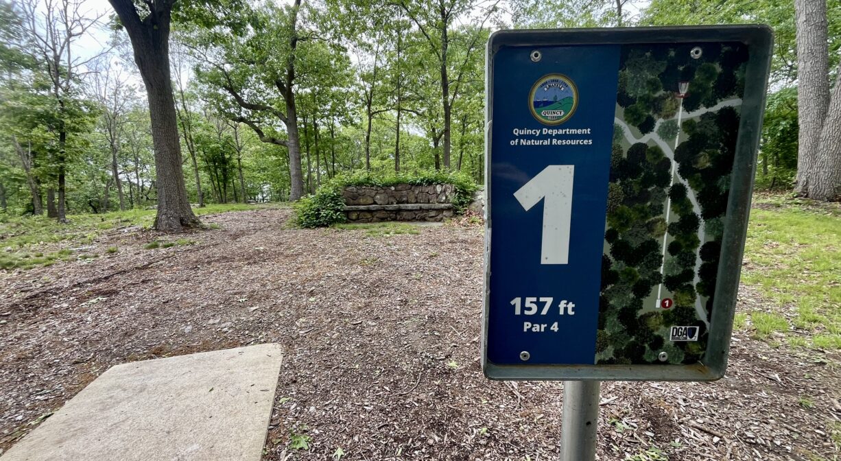 A photograph of a disc golf course.